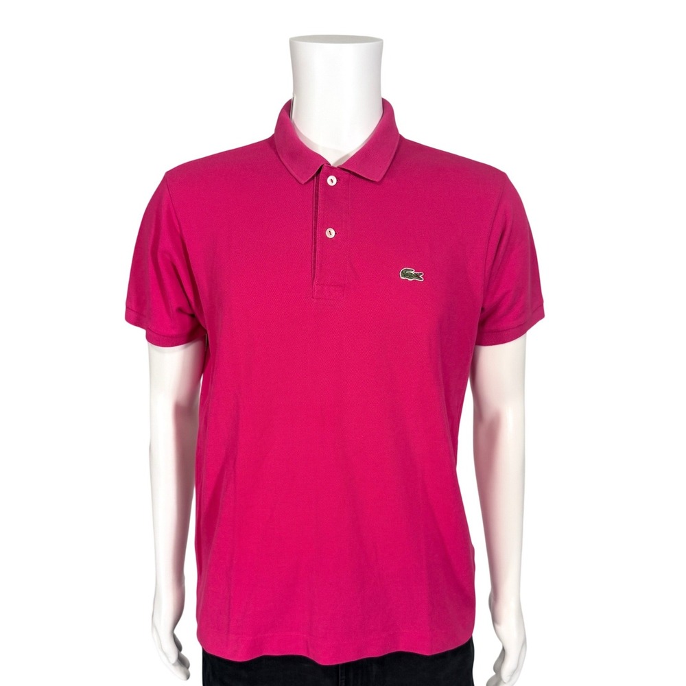Lacoste Mens Short Sleeve Pique Polo Shirt Magenta Pink‎ Logo FA8713 Size 5 (L)